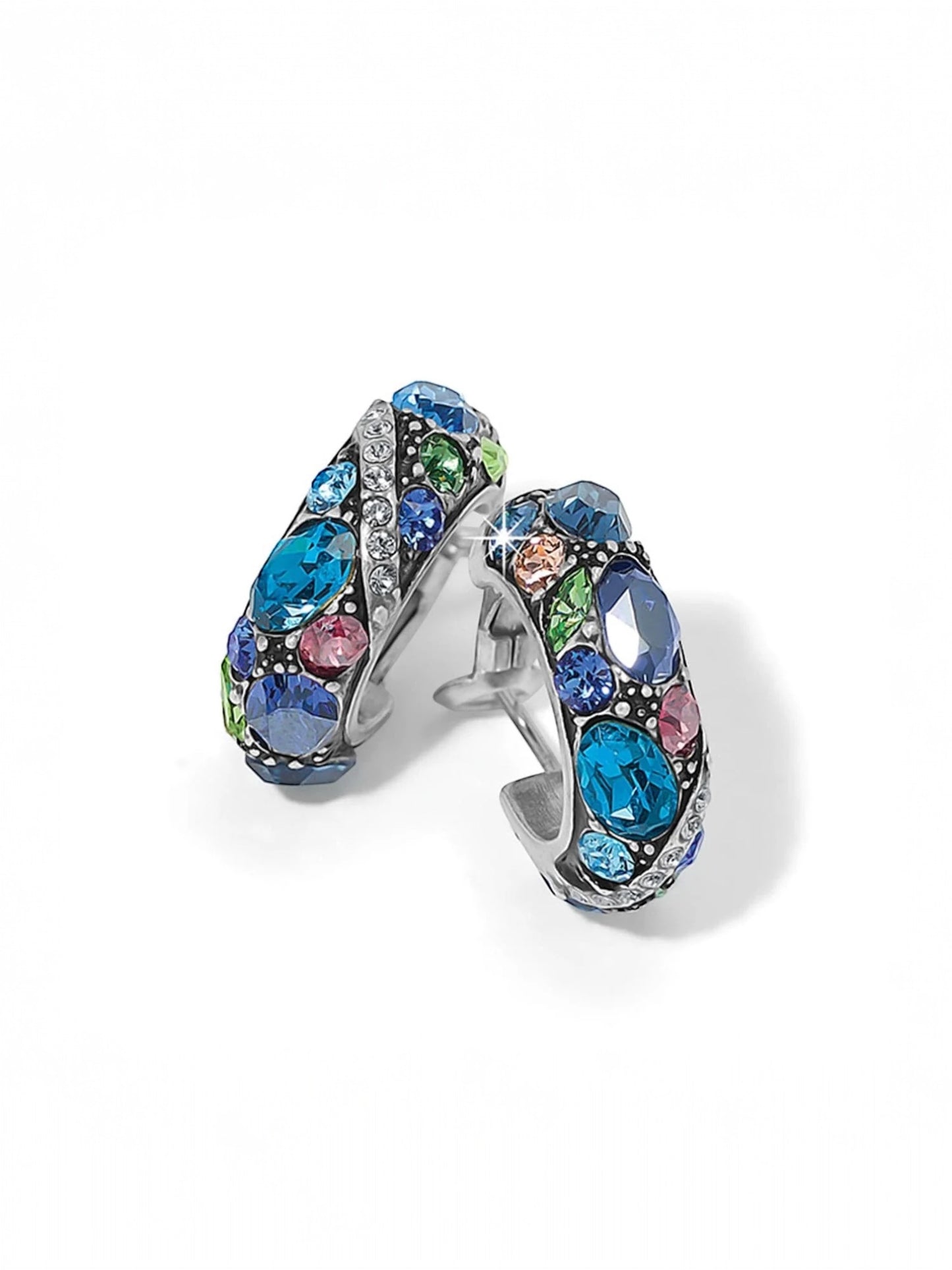 Trust Your Journey Hoop Earrings - Silver-Blues