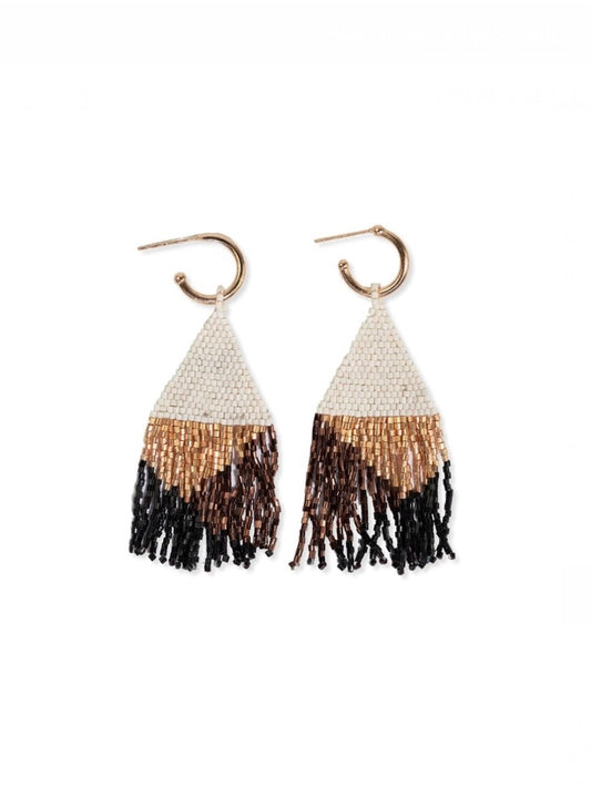 James Mini Gold Hoop Mixed Angles Beaded Fringe Earrings Bronze