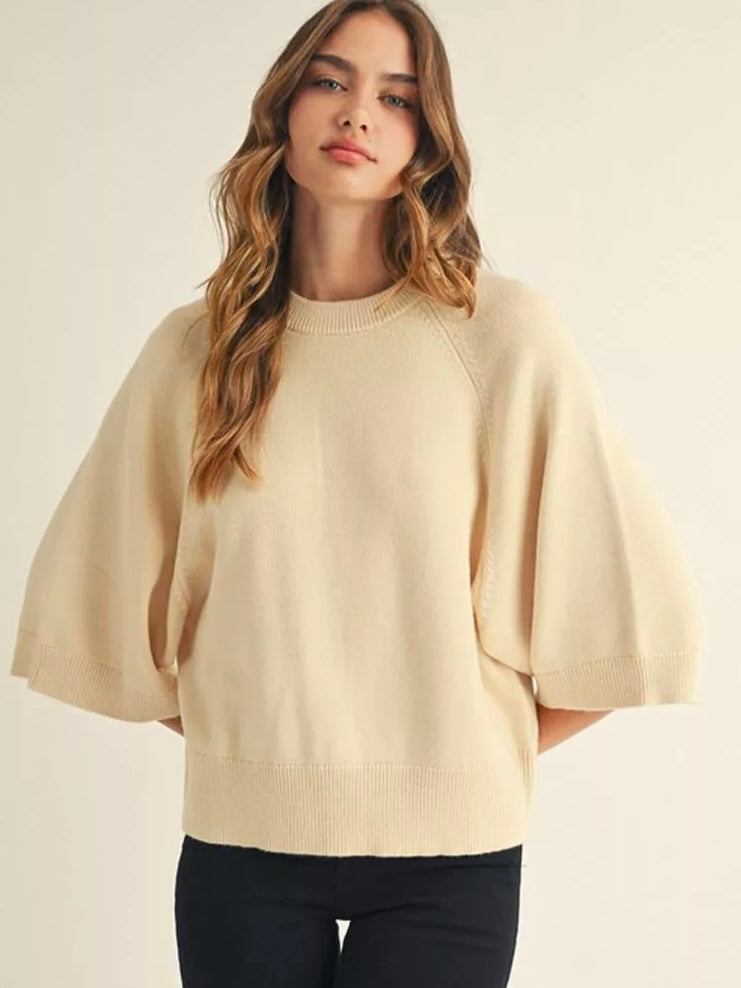 Jodifl Soft Comfy Sweater Top With Wide Sleeves - Cream