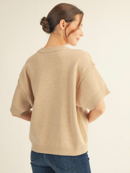 Jodifl Comfy Sweater Top With Raw Edge Detail - Oatmeal