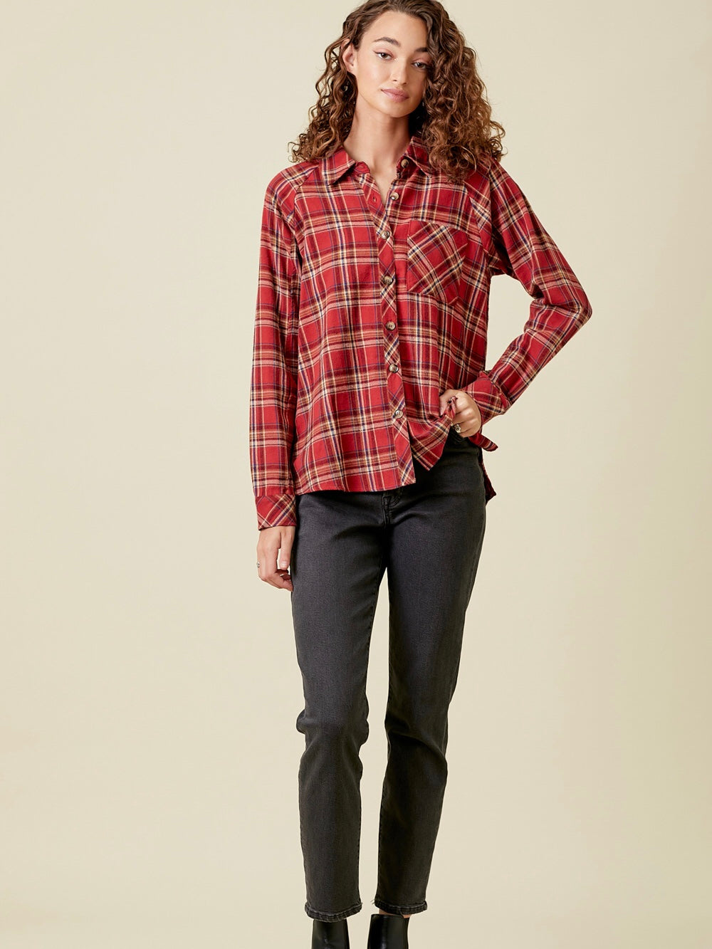 Tiffany Plaid Raglan Top - Red