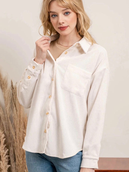 Brylee Corduroy Button Up Jacket - Cream