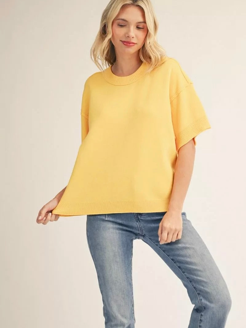 Jodifl Comfy Sweater Top With Raw Edge Detail  - Yellow