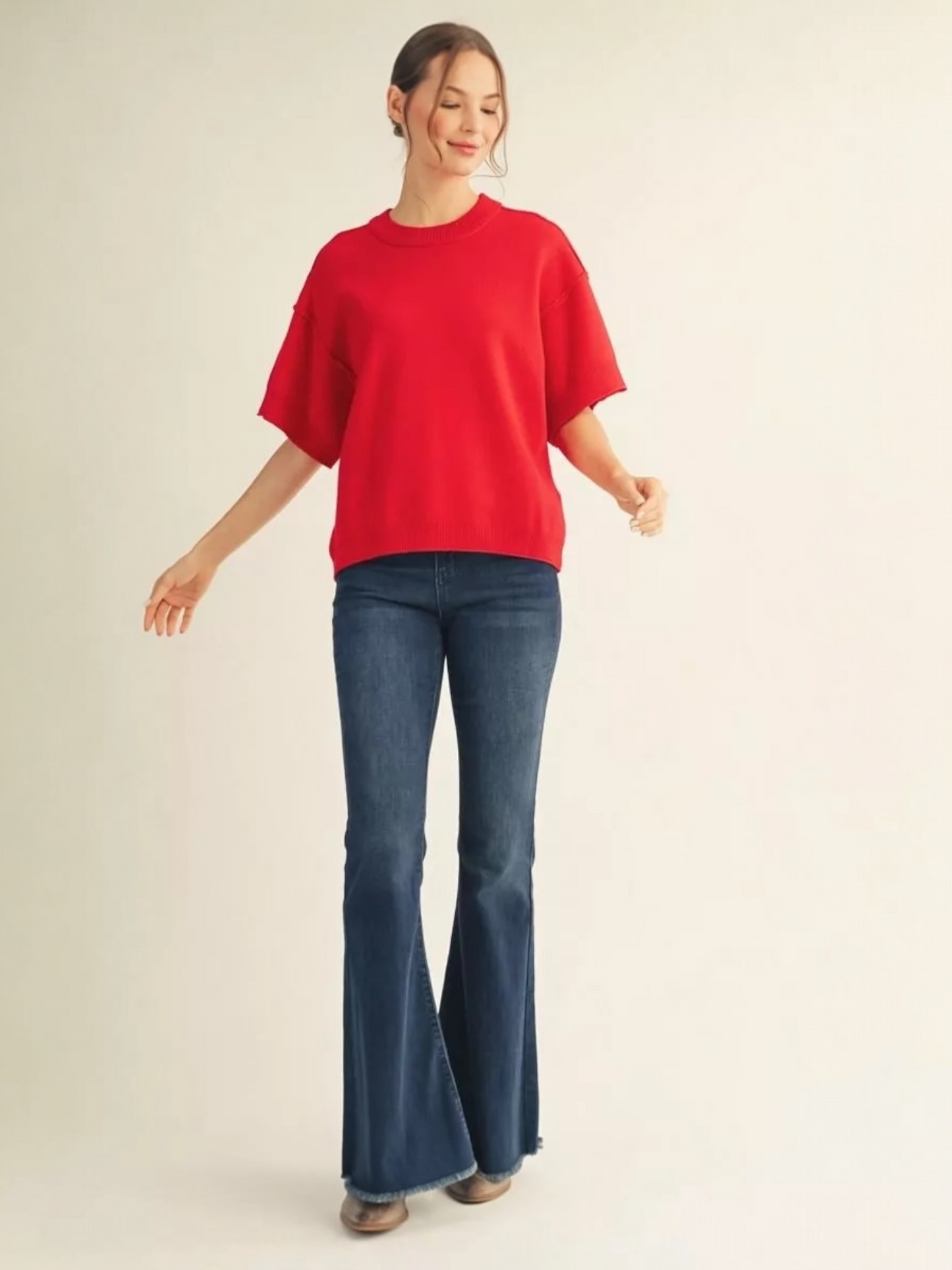 Jodifl Comfy Sweater Top With Raw Edge Detail  - Red