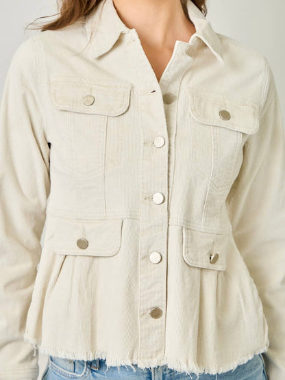 Mystree Washed Corduroy Peplum Jacket - Vintage Ivory