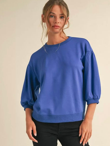 Jodifl Solid Sweatshirt Top With U-neck 3/4 Sleeves - Royal