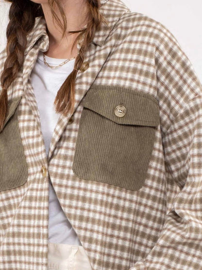 Kori Relaxed Contrast Plaid Shacket - Olive Multi