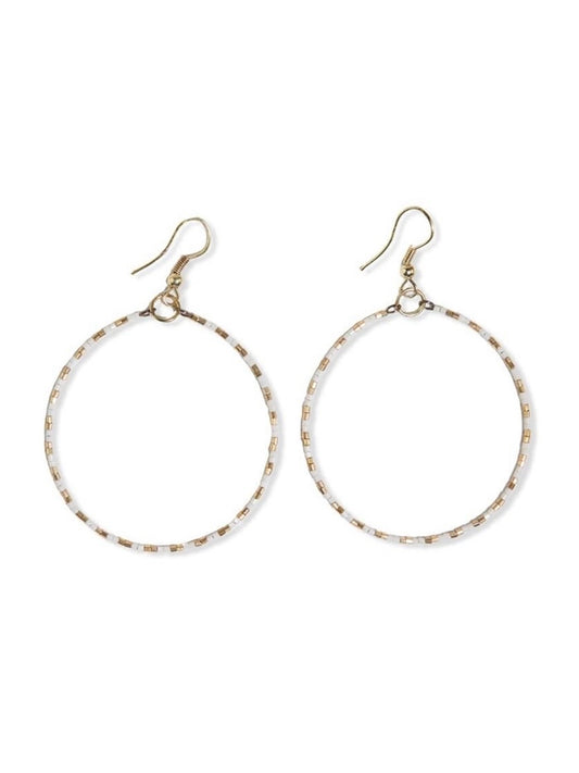 Kelly Checkered Beaded Hoop Earrings Cream