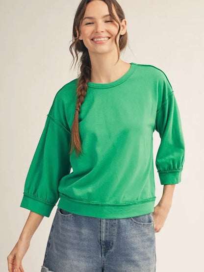 Jodifl Washed Cotton Drop Shoulder Casual Top – Green