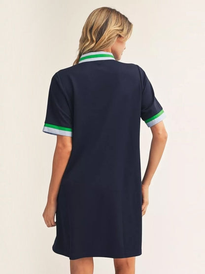 Jodifl Zip Front Mock Neck Shift Dress with Pockets – Navy