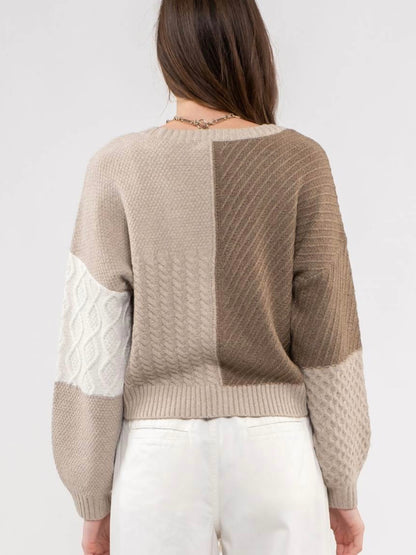 Meghan Colorblock Knit Cardigan- Taupe Multi