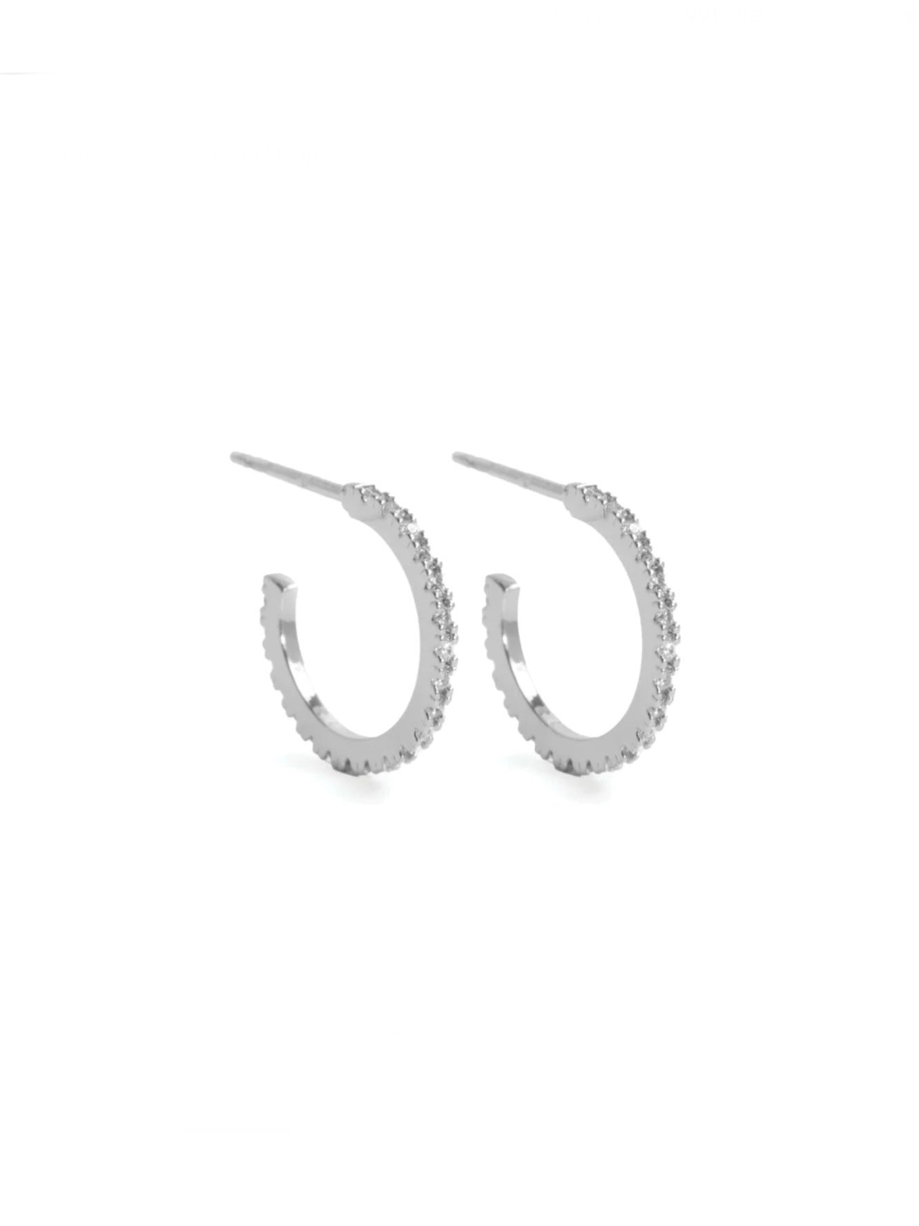 Delicate Small Pave Hoop | Silver