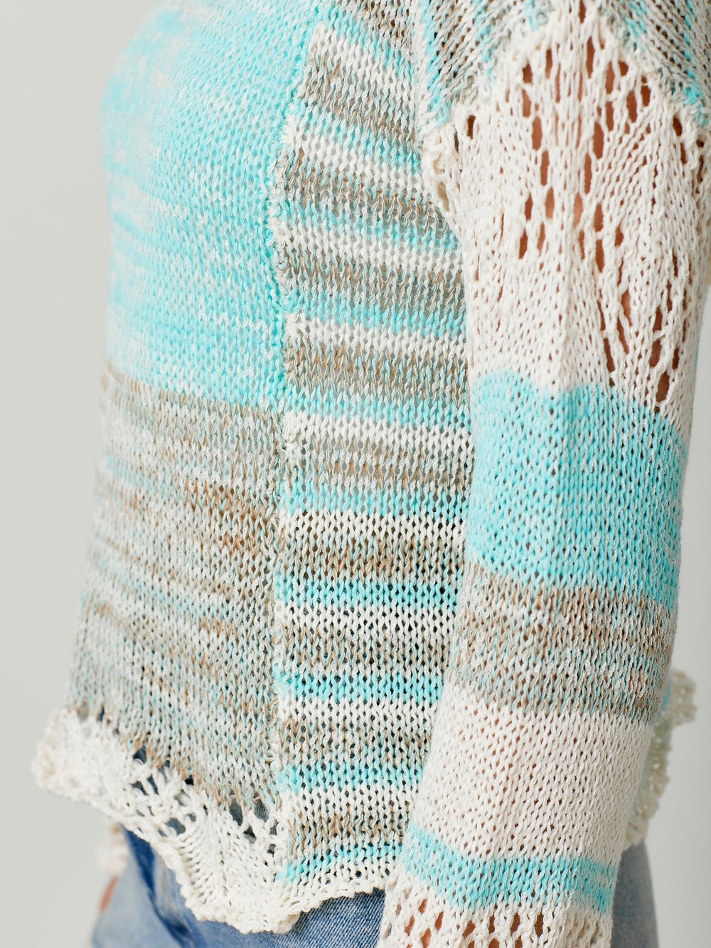 Amaia Crochet Hoodie Sweater -Seafoam Mix