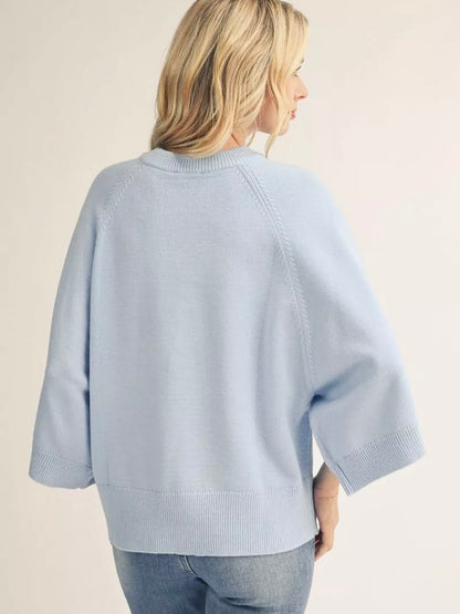 Jodifl Soft Comfy Sweater Top With Wide Sleeves - Blue
