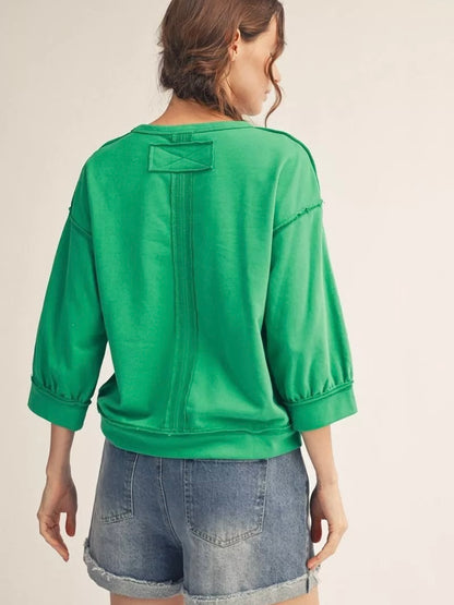 Jodifl Washed Cotton Drop Shoulder Casual Top – Green