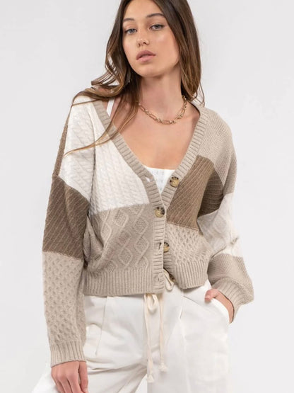 Meghan Colorblock Knit Cardigan- Taupe Multi