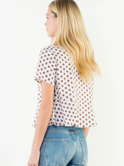 THML Short Sleeve Polka Dot Button Down Top – White