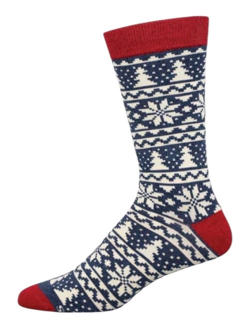 Men’s Bamboo Christmas Fair Isle Socks Blue Heather