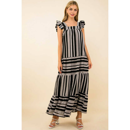 THML Striped Tiered Maxi Dress – Black