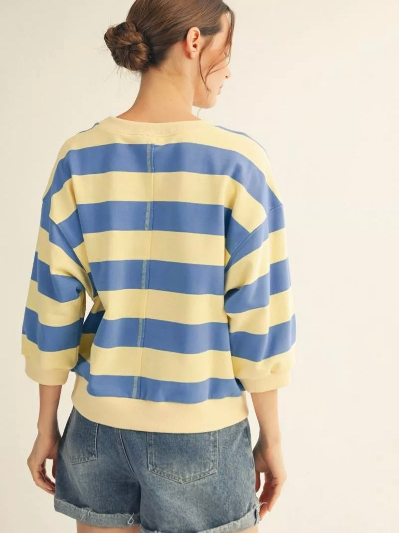 Jodifl Bold Stripe Casual Top With Drop Shoulder And V-Notch - Butter Yellow