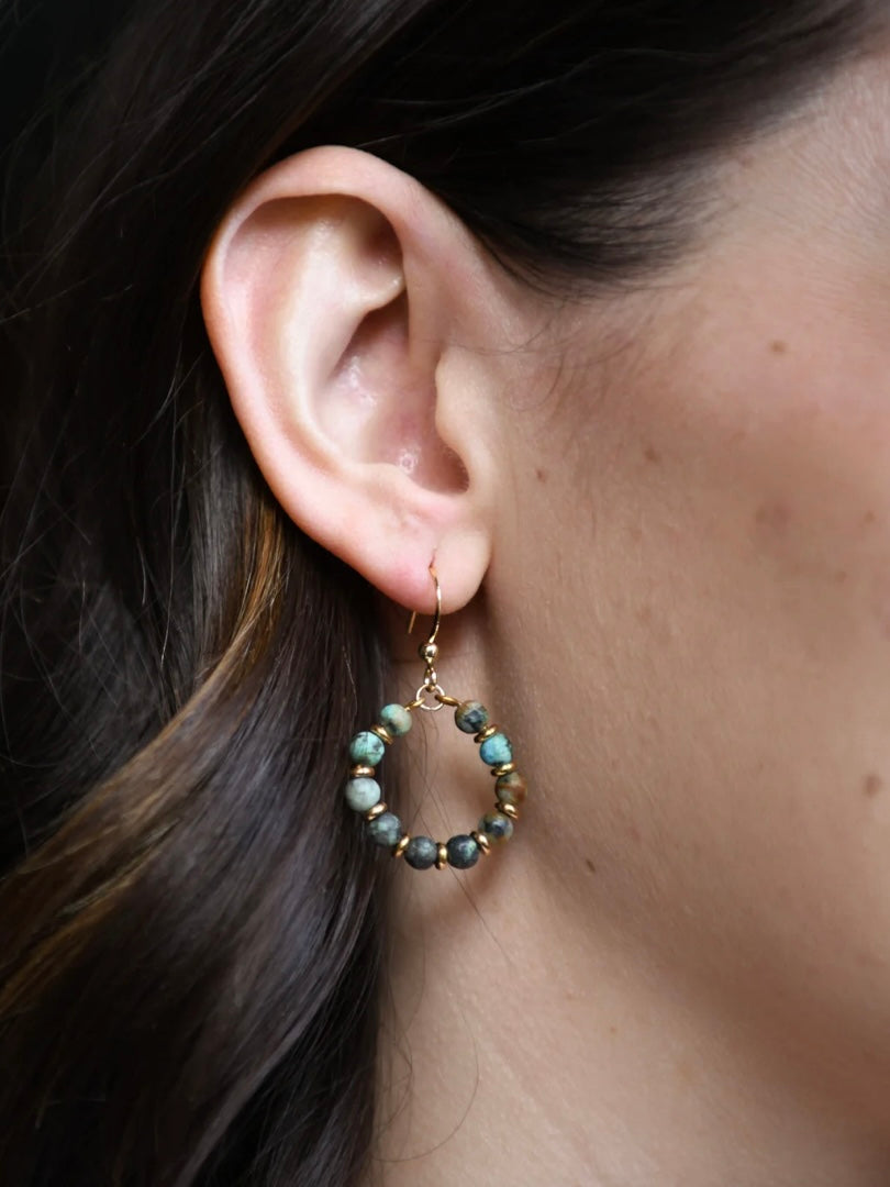 Gaia Gemstone Beaded Small Hoop Earrings | African Turquoise