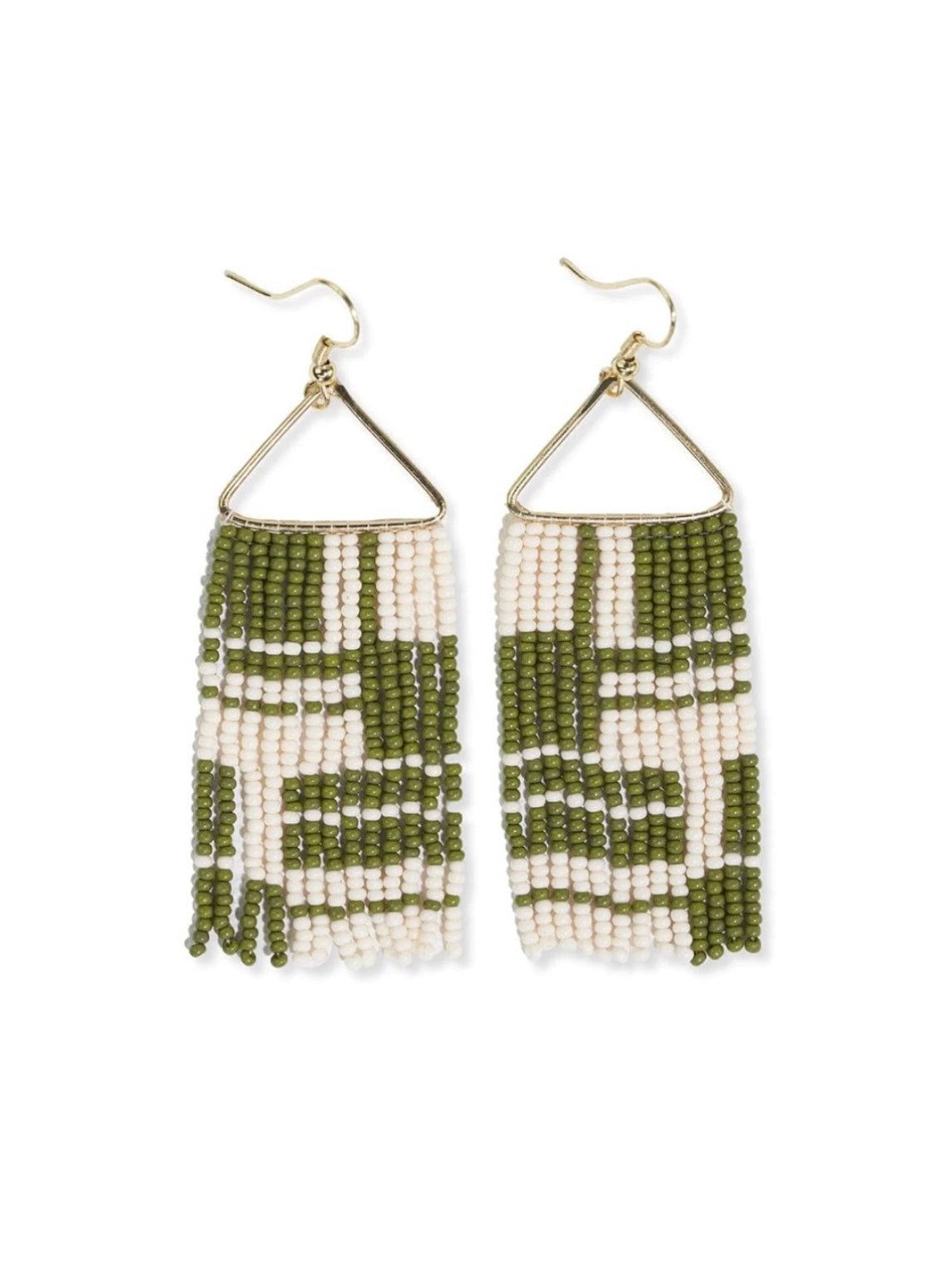 Whitney Shifting Blocks Beaded Fringe Earrings Avocado