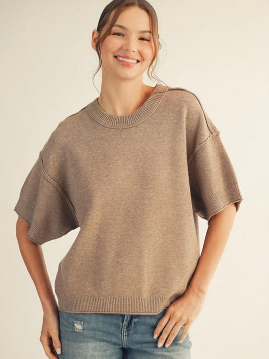 Jodifl Comfy Sweater Top With Raw Edge Detail - Mocha