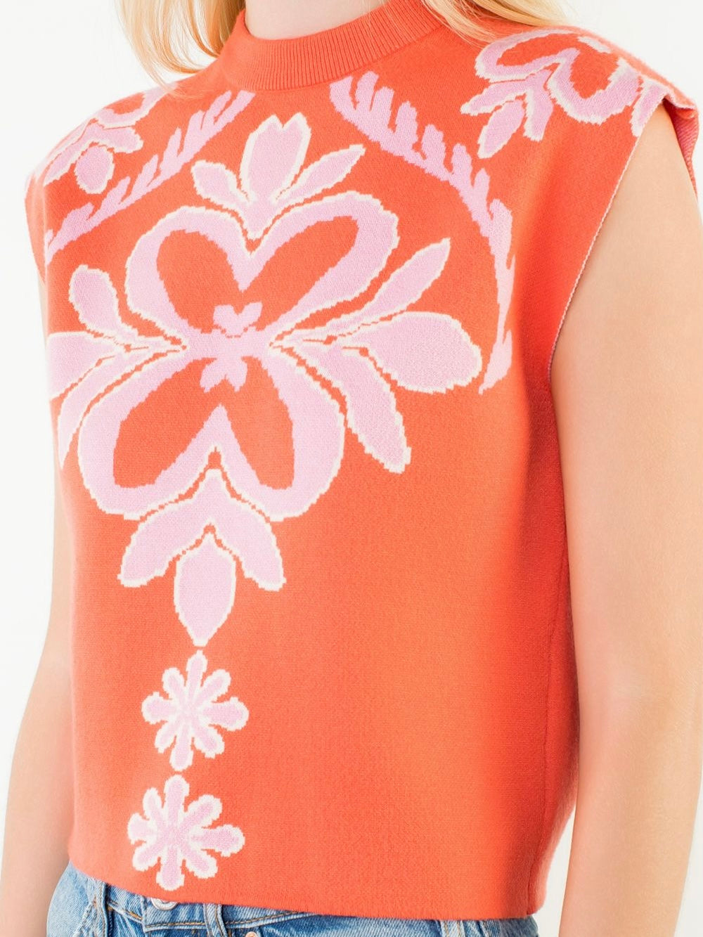THML Sleeveless Patterned Knit Top – Orange