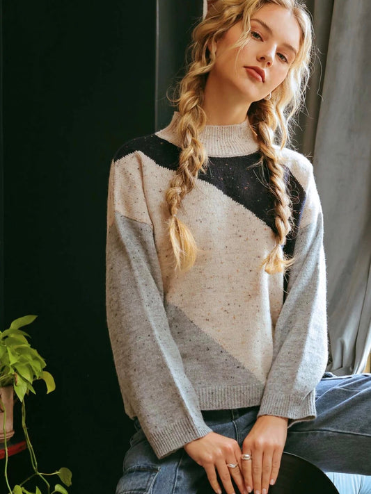 Rayne Diagonal Stripe Knit Sweater - Grey Multi