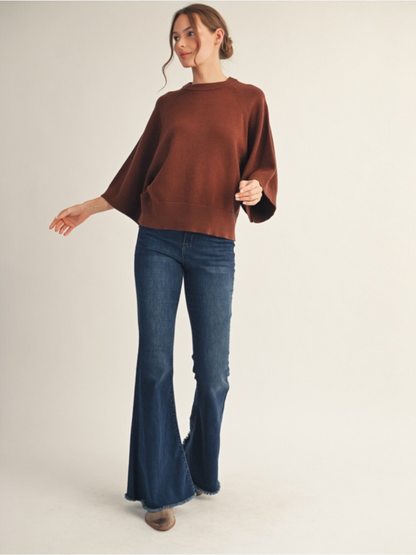 Jodifl Soft Comfy Sweater Top With Wide Sleeves - Brown
