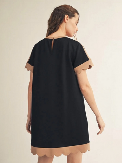 Jodifl Scallop Edge Contrast Detail Dress – Black/Taupe