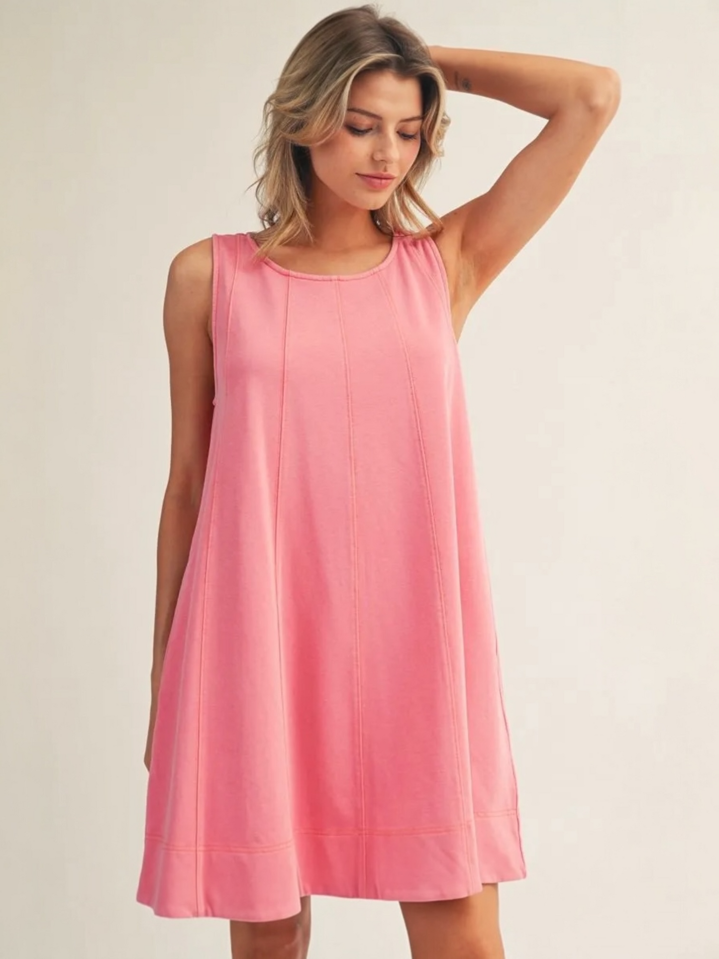 Jodifl Washed Fabric Sleeveless Swing Dress with Pockets – Pink
