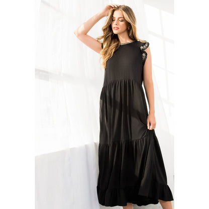 THML Flutter Sleeve Knit Dress – Black