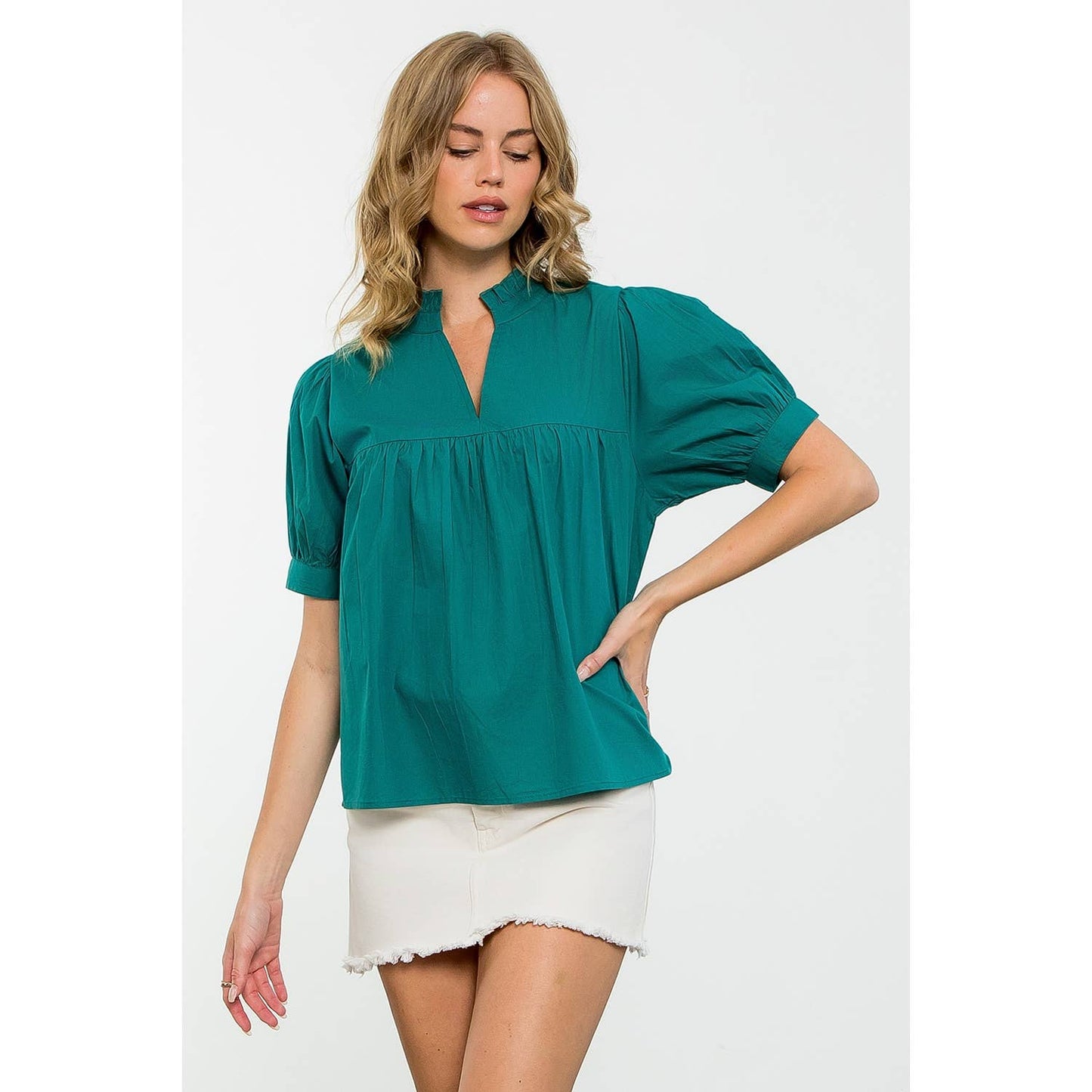 THML V-Neck Peplum Top – Teal