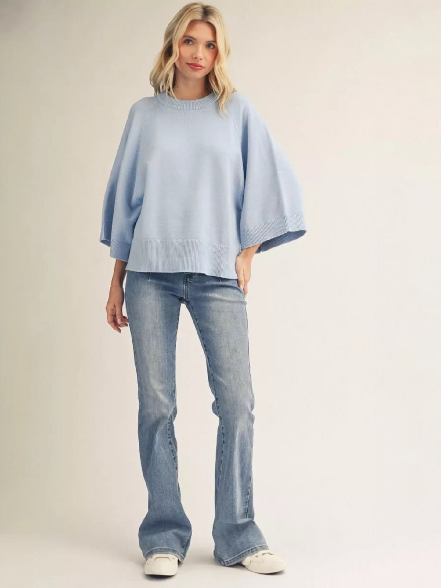 Jodifl Soft Comfy Sweater Top With Wide Sleeves - Blue