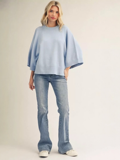 Jodifl Soft Comfy Sweater Top With Wide Sleeves - Blue