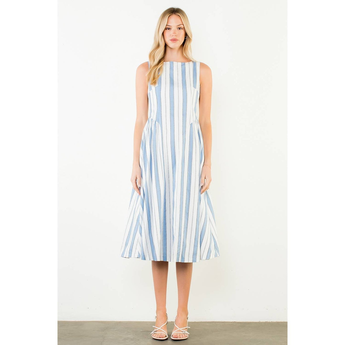 THML Sleeveless Striped Midi Dress – Blue