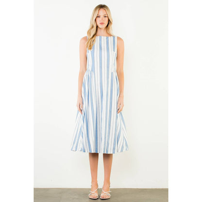 THML Sleeveless Striped Midi Dress – Blue
