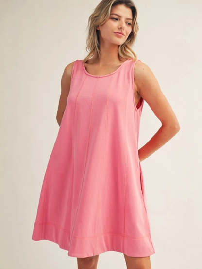 Jodifl Washed Fabric Sleeveless Swing Dress with Pockets – Pink