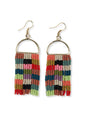 Allison Checkered Beaded Fringe Earrings Multicolor