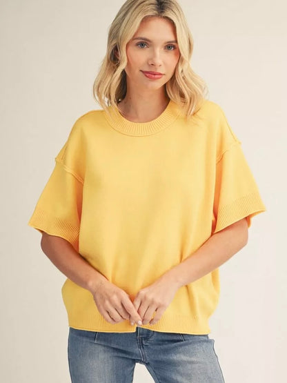 Jodifl Comfy Sweater Top With Raw Edge Detail  - Yellow
