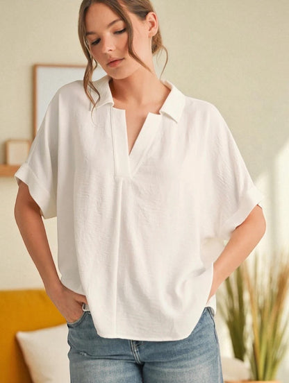 Jodifl Solid Top With Open Collared Neck - White