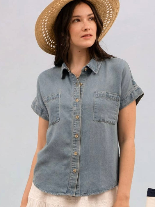 Maya Chambray Top - Blue