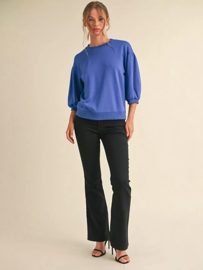 Jodifl Solid Sweatshirt Top With U-neck 3/4 Sleeves - Royal
