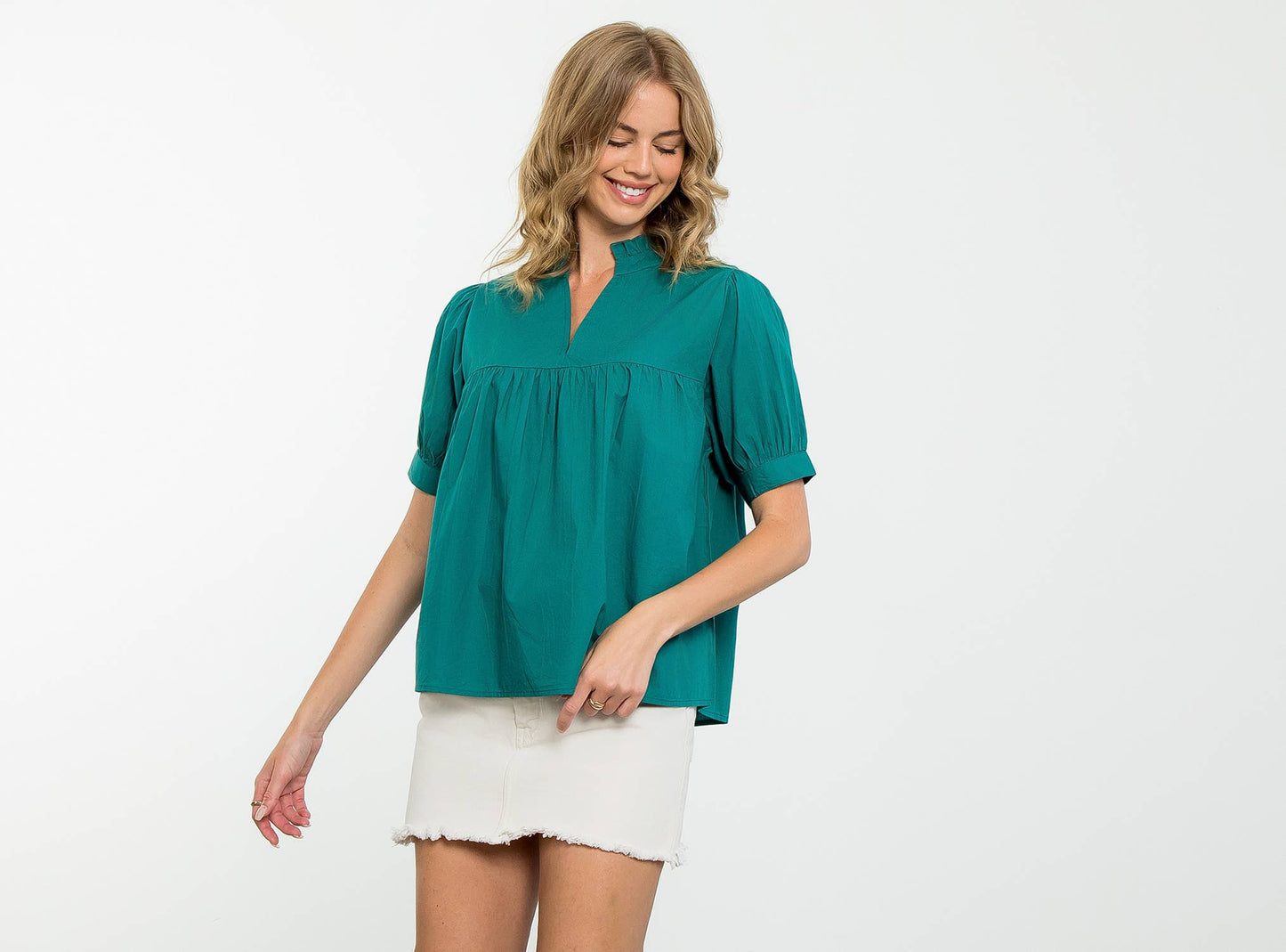 THML V-Neck Peplum Top – Teal
