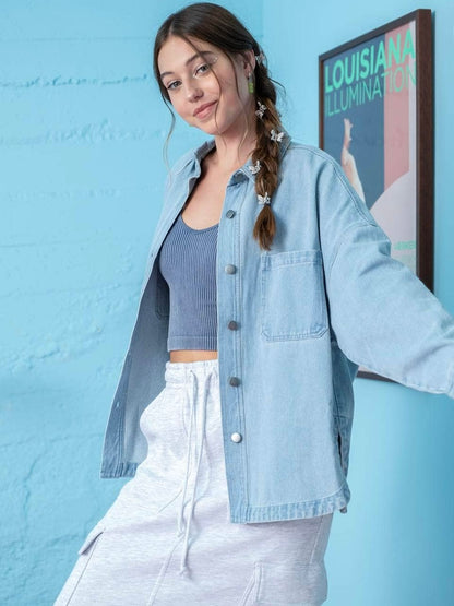 Blu Pepper Solid Denim Shacket - Light Denim
