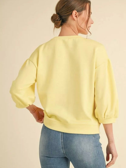 Jodifl Solid Sweatshirt Top With U-neck 3/4 Sleeves - Banana