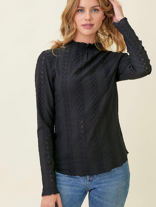 Janiyah Lettuce Edge Textured Top - Black