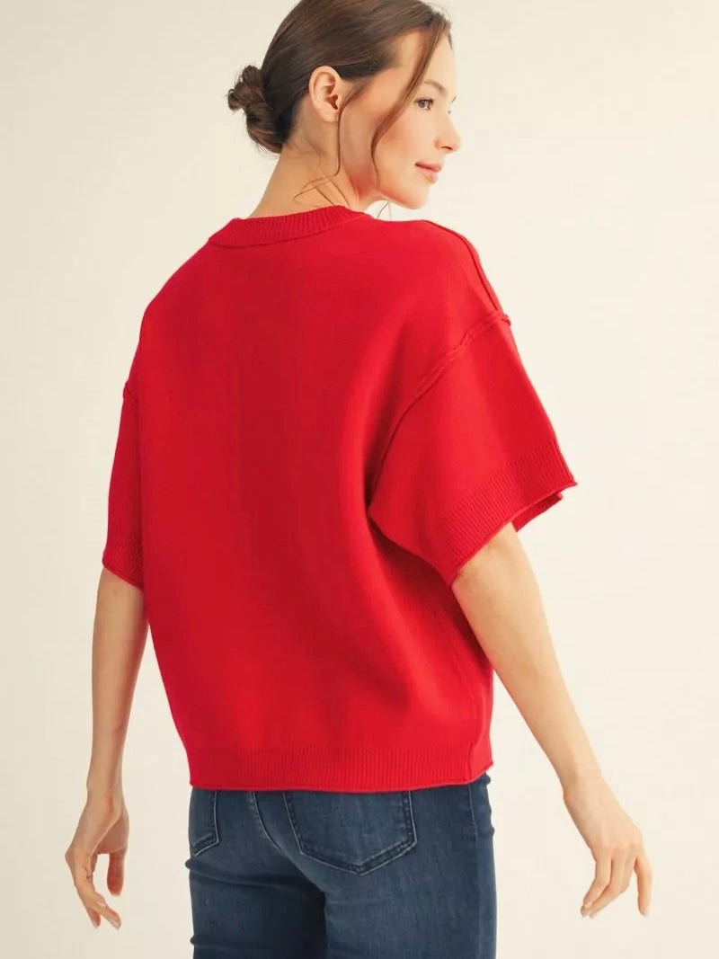 Jodifl Comfy Sweater Top With Raw Edge Detail  - Red