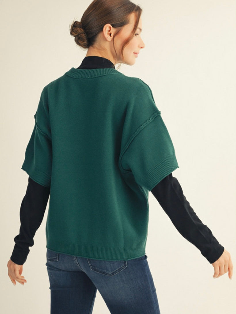 Jodifl Comfy Sweater Top With Raw Edge Detail
 - Hunter Green